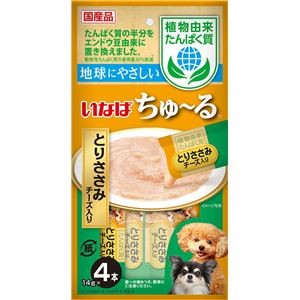 （まとめ） いなば ちゅ～る 植物由来たんぱく質 とりささみ チーズ入り 14g×4本 （ペットフード・犬用） 【×10セット】