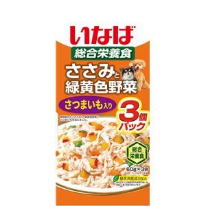 （まとめ） いなば ささみと緑黄色野菜 さつまいも入り 60g×3 （ペットフード・犬用） 【×10セット】