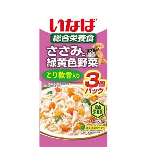 （まとめ） いなば ささみと緑黄色野菜 とり軟骨入り 60g×3 （ペットフード・犬用） 【×10セット】