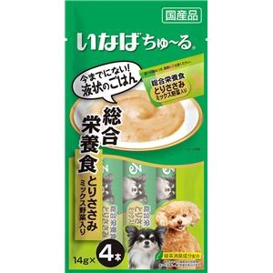 （まとめ） いなば ちゅ～る 総合栄養食 とりささみ ミックス野菜入り 14g×4本 （ペットフード・犬用） 【×10セット】