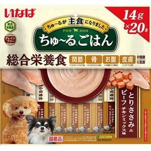 （まとめ） いなば ちゅ～るごはん とりささみ＆ビーフ チキンミックス味 14g×20本 （ペットフード・犬用） 【×4セット】