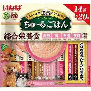 （まとめ） いなば ちゅ～るごはん とりささみ ビーフバラエティ 14g×20本 （ペットフード・犬用） 【×4セット】