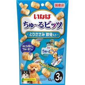（まとめ） いなば ちゅ～るビッツ とりささみ 軟骨入り 12g×3袋 （ペットフード・犬用） 【×10セット】
