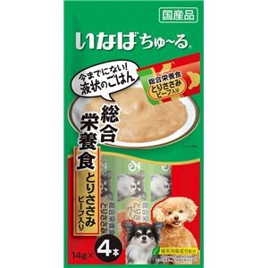 （まとめ） いなば ちゅ～る 総合栄養食 とりささみ ビーフ入り 14g×4本 （ペットフード・犬用） 【×10セット】