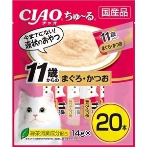 （まとめ） CIAO ちゅ～る 11歳からのまぐろ・かつお 14g×20本 （ペットフード・猫用） 【×4セット】