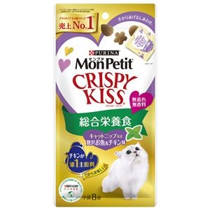 （まとめ） モンプチ クリスピーキッス 総合栄養食 キャットニップ入り贅沢お魚＆チキン味 24g （3g×8袋） （ペットフード・猫用） 【×10セット】