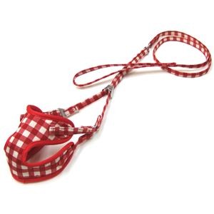 （まとめ）コットンチェックソフトハーネスリード 3S レッド【×2セット】 (犬用品/ハーネス)