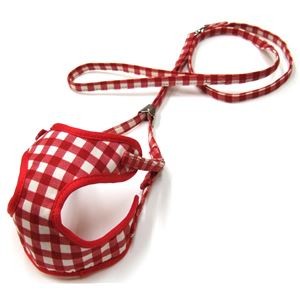 （まとめ）コットンチェックソフトハーネスリード SS レッド【×2セット】 (犬用品/ハーネス)