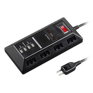 サンワサプライ USB充電ポート付きタップ 平型 ブラック TAP-B109U-3BKN