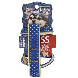 （まとめ） Doggy's Tailor ドッグハーネス SS デニムスタイル ブルー／ドット 【×2セット】 （犬用品／ハーネス）