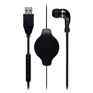 ミヨシ 巻き取り式片耳イヤホン USB ブラック UHP-K01／BK