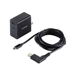 エレコム ノートPC用ACアダプター／PD対応／52.5W／Type-C1ポート／USB-Aメス1ポート／GaN（窒化ガリウム）／C-角型コネクタケーブル付属／2m／ブラック ACDC-PD09525BK