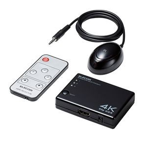 エレコム HDMI切替器／4K60Hz対応／3ポート／3入力（HDMI）・1出力（HDMI）／分離型リモコン受光部タイプ／専用リモコン付／専用ACアダプター付き／ブラック DH-SW4KA31BK