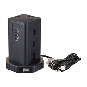朝日電器 タワーガタタップ12P4USB 黒