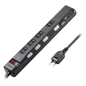 サンワサプライ 節電タップ 2P形状 4個口 1m ブラック TAP-B107UC-1BK