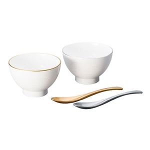 渕金銀ペア木目汁椀 金銀かゆスプーン付 1-2-0252