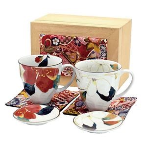 花かいろう小皿付ペアマグカップ ちりめん木箱 1-2-0262