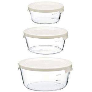 HARIO 耐熱ガラス製保存容器丸3個セット オフホワイト MST-3018-OW