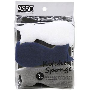 【10セット】 ワイズ CARAful抗菌ソフトキッチンスポンジ ねこ3個組 AS-001X10