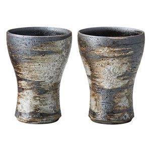 信楽焼 刷毛スマートカップペア 径8×10.5cm(250ml) きれいなフォルムのフリーカップ K50507516