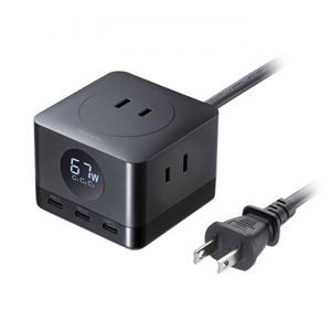 サンワサプライ USB急速充電機能付きタップGaN PD67W TAP-B111C3BK
