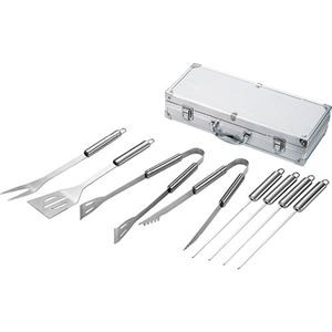BBQの達人セット 串×4、アルミケース(8×37×16.2cm)・ターナー・ピック・炭用トング・食材用トング×各1 B1010514