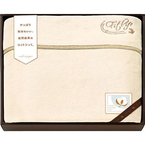 コットンセレクションギフト 国産なめらか衿付き綿毛布(刺繍入)(泉州産) ベージュ 140×200cm B1159578