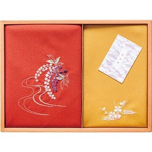 洛北 刺繍入り二巾風呂敷&刺繍入り金封包み 赤 二巾風呂敷71×70cm、金封包み38×37cm B1073647