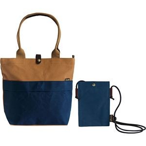 パラフィン加工帆布×レザー トートバッグ&スマホミニショルダー ネイビー×ブラウン B1156587