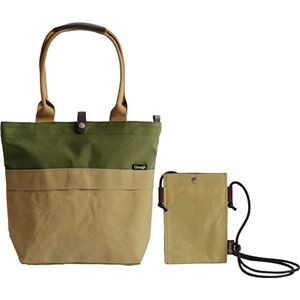 パラフィン加工帆布×レザー トートバッグ&スマホミニショルダー ベージュ×カーキ B1156594