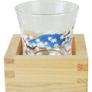 冷感桝酒グラス 富士紅葉 グラス(φ6.5×6.5cm)・枡(8×8×3.5cm)×各1 C6107570
