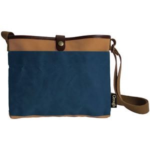 そだてる帆布Grough パラフィン加工帆布×レザー サコッシュ ネイビー×ブラウン 27×3×19cm(ショルダーベルト70～126cm) C6042609