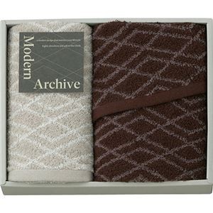 Modern Archive スリムバスタオル&フェイスタオル ブラウン スリムバスタオル34×100cm、フェイスタオル34×70cm B1089585