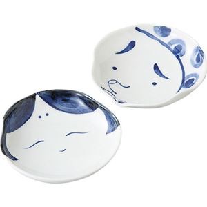 波佐見焼 おかめひょっとこ 小皿ペア 10×9.5×2.5cm B1049596