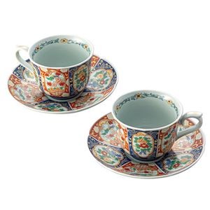 波佐見焼 珈琲碗皿2客揃 錦鳳凰絵 碗φ9×6.8cm、皿φ15.5×3cm B1132566