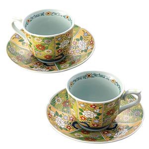 波佐見焼 珈琲碗皿2客揃 友禅菊絵 碗φ9×6.8cm、皿φ15.5×3cm B1132570