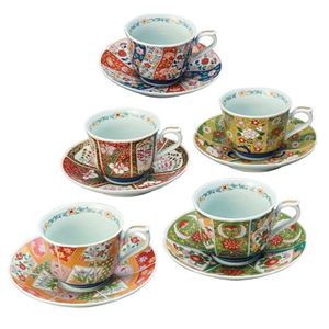 波佐見焼 友禅華絵 珈琲碗皿5客揃 碗約φ9×11.3×6.8cm、皿約φ15.5×3cm C6102670