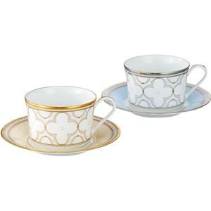 ノリタケ トレフォリオゴールド&プラチナ ティー・コーヒー碗皿ペアセット(色変り) カップφ9.1×6cm、ソーサーφ15.1×2cm C6091607
