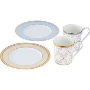 ノリタケ トレフォリオゴールド&プラチナ モーニングペアセット(色変り) マグ(φ8.9×10.3cm)・プレート(φ21.9cm)×各2 C6091599