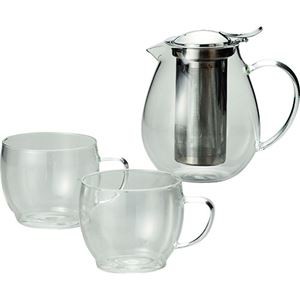 フィール ペア耐熱ティーセット カップ(φ8×6.5cm)×2、ポット(13.5×10×12.5cm・580ml)×1 B1011539
