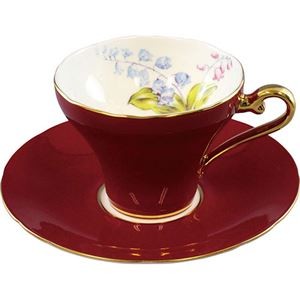エインズレイ リリーオブザバレー ティーカップ&ソーサー レッド カップ約φ9×7cm、ソーサー約φ14.5×2cm C6094597