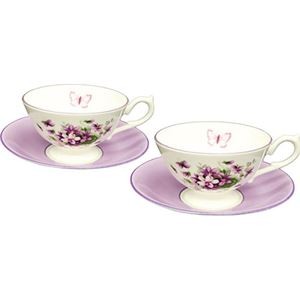 エインズレイ イングリッシュバイオレット ペア ティーカップ&ソーサー カップ約φ10.5×6cm、ソーサー約φ14.7×2.5cm B1155548