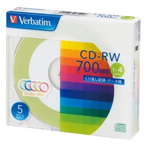 （まとめ） 三菱化学メディア CD-RW 700MB 1-4倍速カラーミックス 5枚 SW80QM5V1 【×2セット】