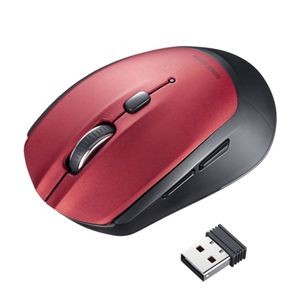 サンワサプライ ワイヤレスブルーLEDマウス 5ボタン赤 MA-WB509R