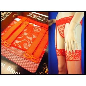 コスプレ 超セクシー♪ガーターベルト付き網ストッキング レッド C176